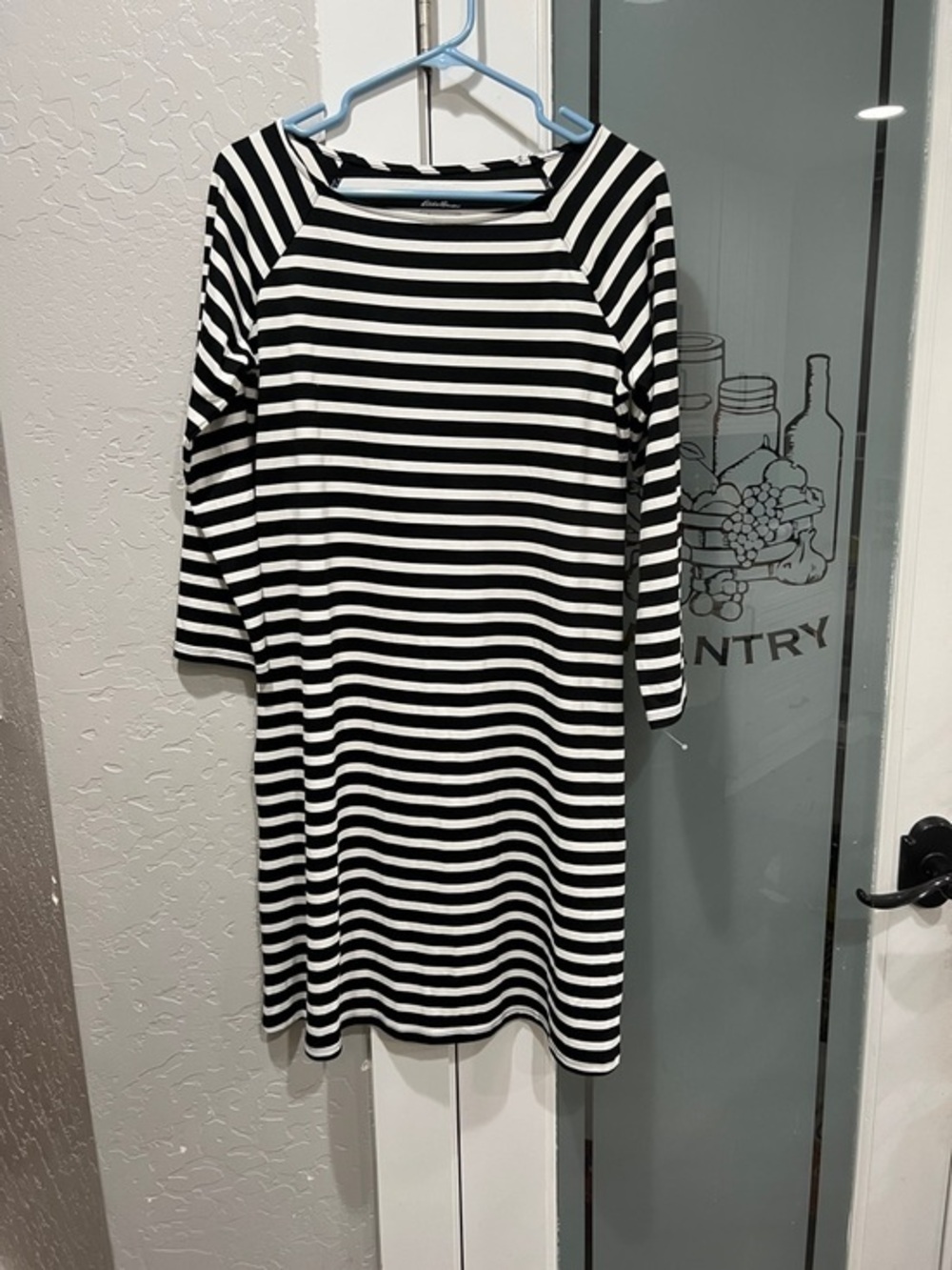 Eddie Bauer Black and White Striped Long Sleeve Dress